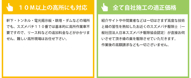 １０M以上の高所の蜂駆除にも対応