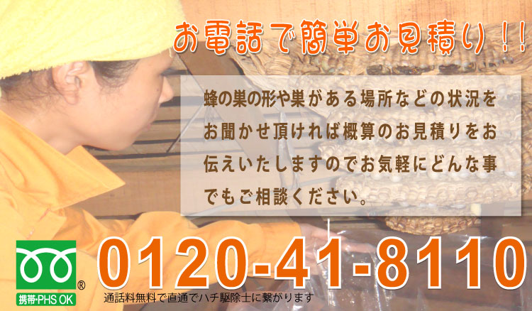 蜂の習性を熟知したベテランのハチ駆除士に直接繋がるのでスムーズに無料見積や無料相談が簡単にできます。