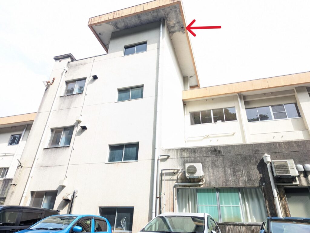 伊勢市立宮山小学校の4階軒下に作られたキイロスズメバチの引越し巣