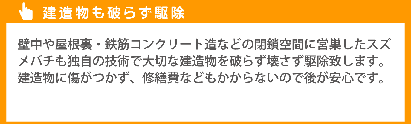 独自の技術で建造物も破らず駆除致します